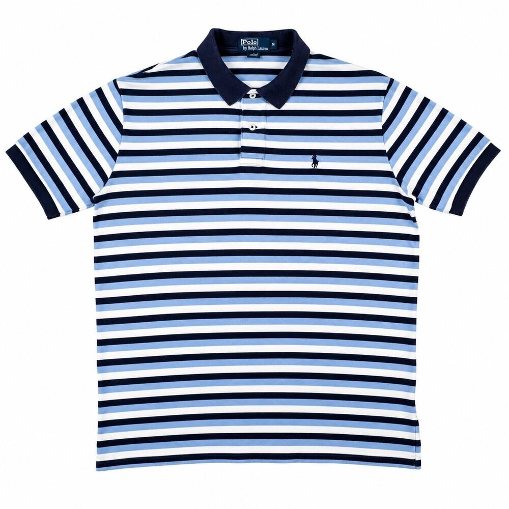 Polo Ralph Lauren Striped Polo Shirt Mens M Blue White Pony Preppy Cotton Golf